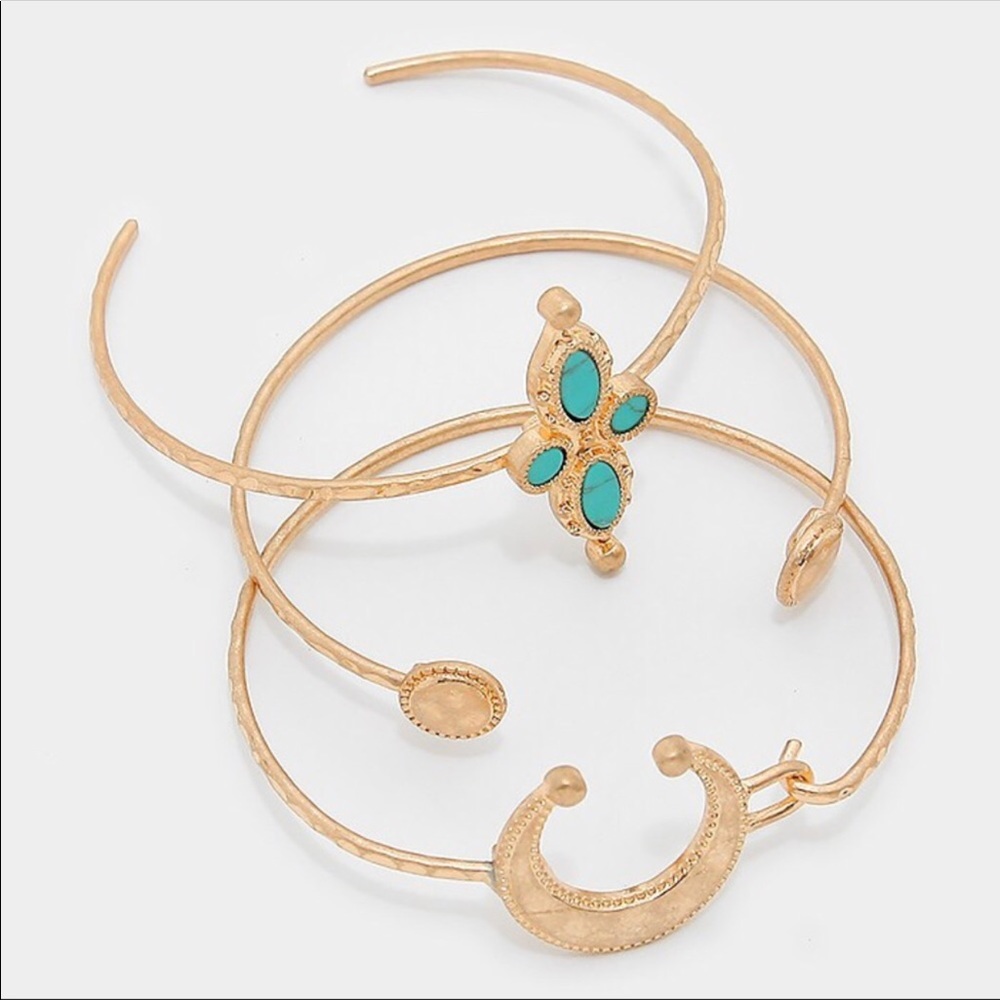 🌙Geometric Turquoise & Metal Crescent Bracelet🌙